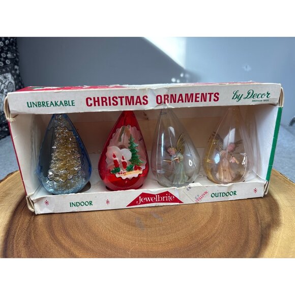 Jewelbrite Teardrop Unbreakable Christmas Ornaments Decor Set Box 1970s - Picture 3 of 15